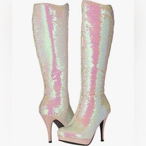 🦋B2G1🦋ELLIE SHOES 4' White Mermaid Flip Sequins Knee High Boot | 421-GILLIAN |